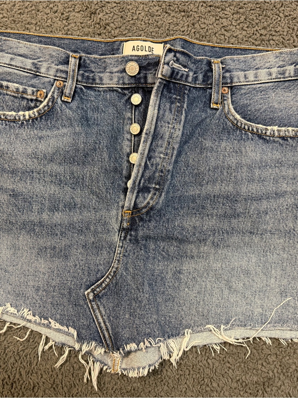 Agolde Light Blue Distressed Button-Front Jean Shorts